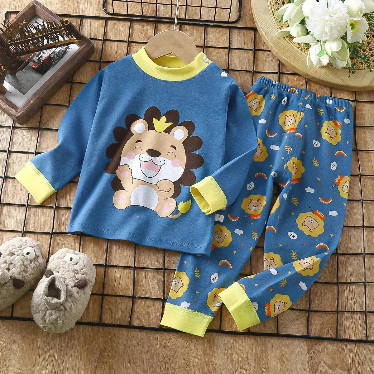 Unisex Children's Two piece Sleepwear Cotton Autumn Clothes Long Johns Pajamas for Kids