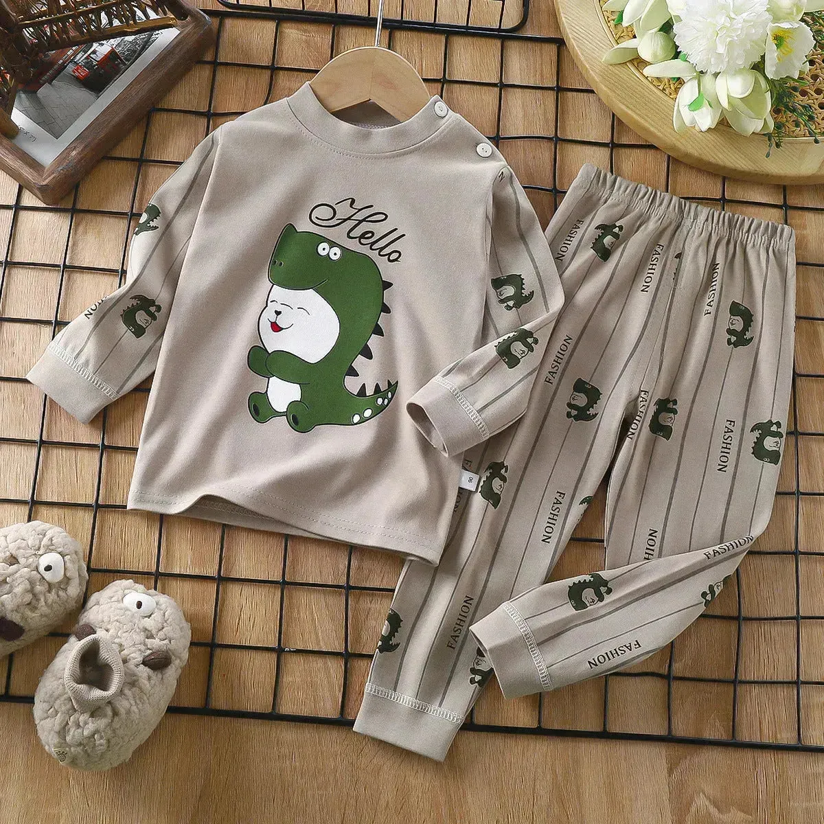 Unisex Children's Two piece Sleepwear Cotton Autumn Clothes Long Johns Pajamas for Kids