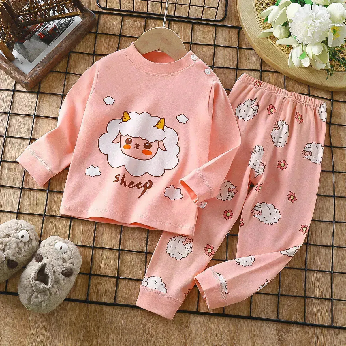 Unisex Children's Two piece Sleepwear Cotton Autumn Clothes Long Johns Pajamas for Kids