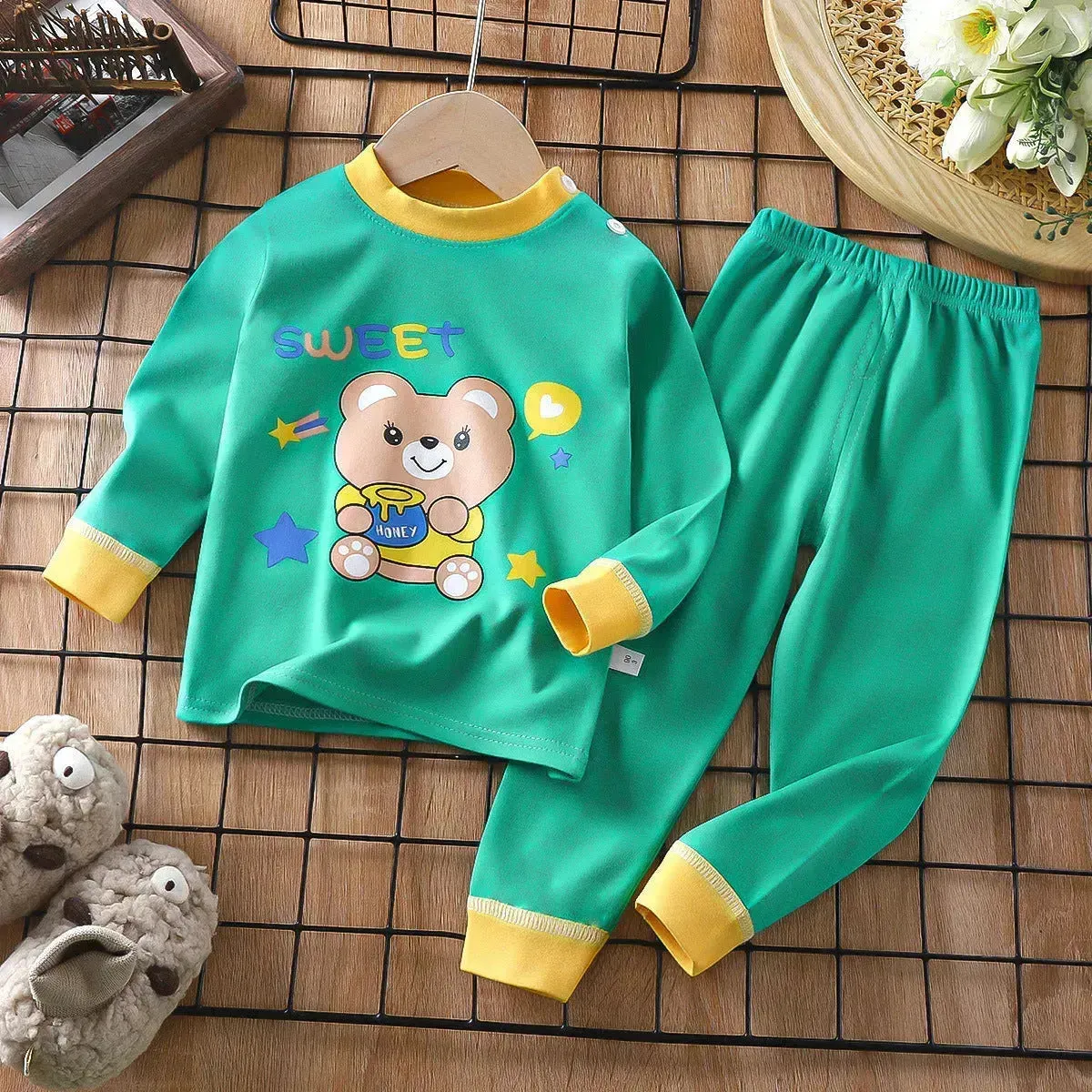 Unisex Children's Two piece Sleepwear Cotton Autumn Clothes Long Johns Pajamas for Kids