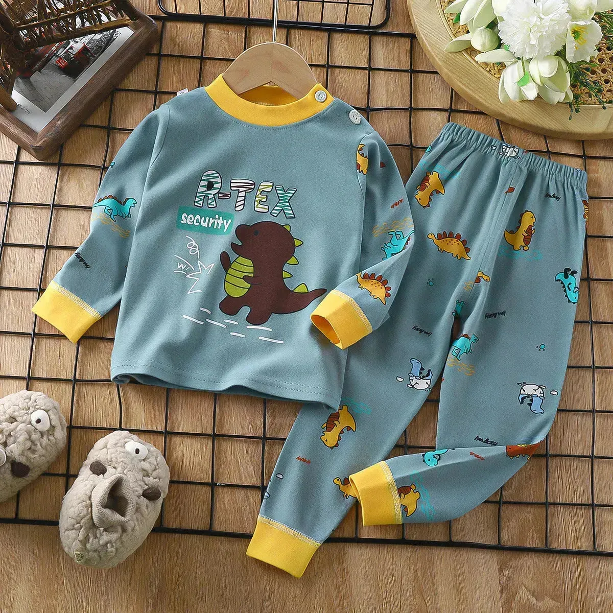 Unisex Children's Two piece Sleepwear Cotton Autumn Clothes Long Johns Pajamas for Kids