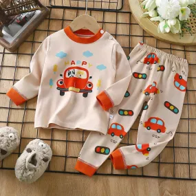 Unisex Children's Two piece Sleepwear Cotton Autumn Clothes Long Johns Pajamas for Kids