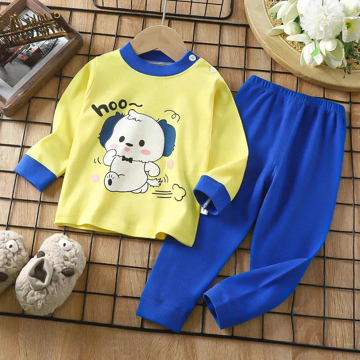 Unisex Children's Two piece Sleepwear Cotton Autumn Clothes Long Johns Pajamas for Kids