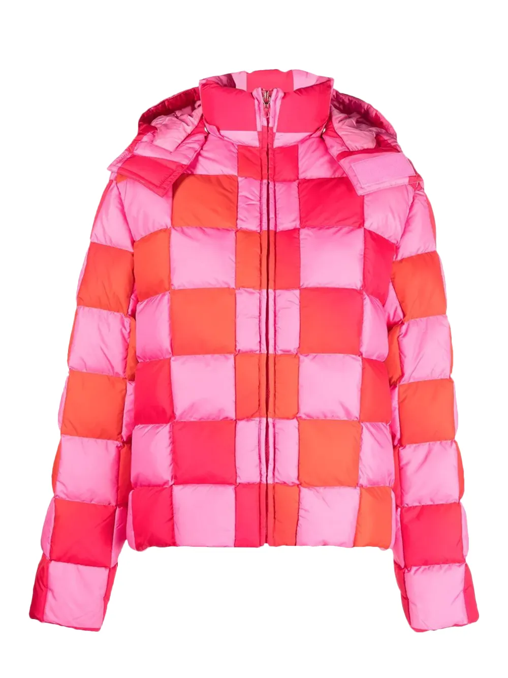 Unisex Gradient Checker Hooded Coat