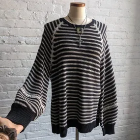 Vintage Chunky Knit Striped Cozy Sweater Minimalist Embroidered Slouchy Y2K Top