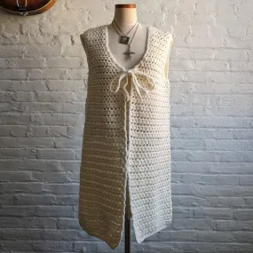 Vintage Crochet Chunky Knit Festival Sweater Vest Boho Cottagecore Hippie Top