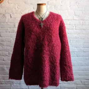 Vintage Hot Pink Mohair Wool Fuzzy Grandpa Sweater Shaggy Grunge Oversize Top