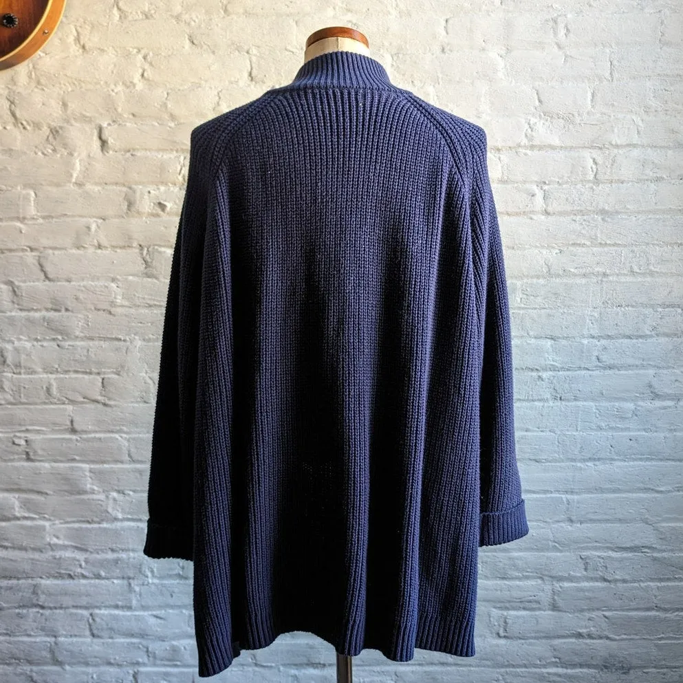 Vintage Navy Chunky Cable Knit Cardigan Minimalist Coastal Granny Sweater Top