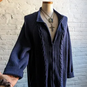 Vintage Navy Chunky Cable Knit Cardigan Minimalist Coastal Granny Sweater Top