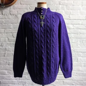 Vintage Purple Chunky Cable Knit Oversize Sweater Minimalist Cottage Fairy Top