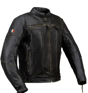 Vive La France Retro Brown Motorcycle Leather Jacket