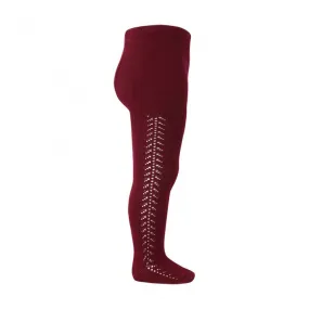 Warm Side Crochet Tights, Burgundy 572