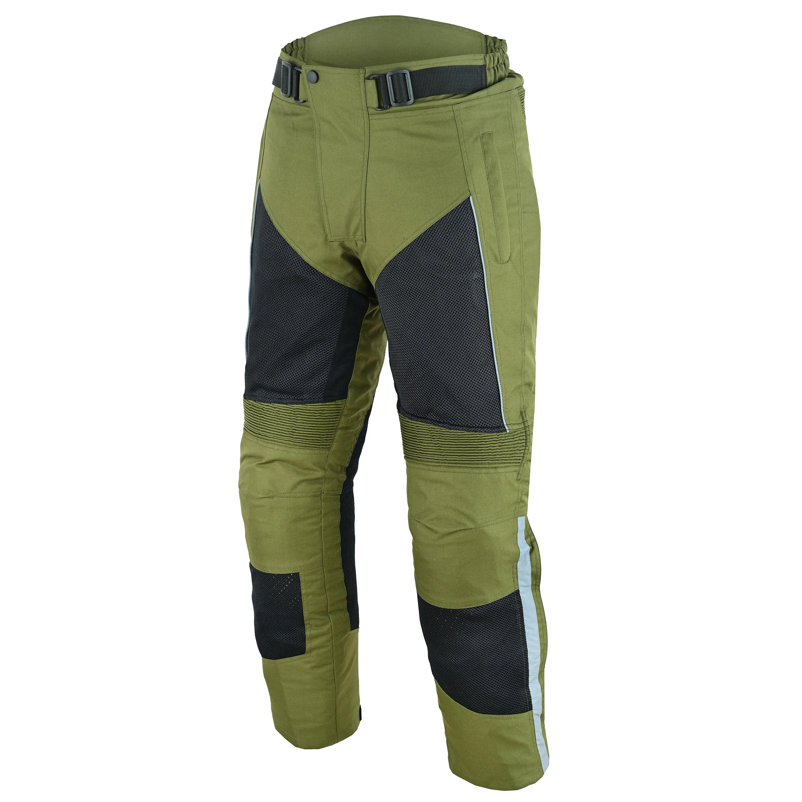 Warrior Gears Air Mesh Motorcycle Trousers for Men, Breathable Waterproof Textile Trousers for Men with Removable Lining & CE Armours - Black and Olive Green