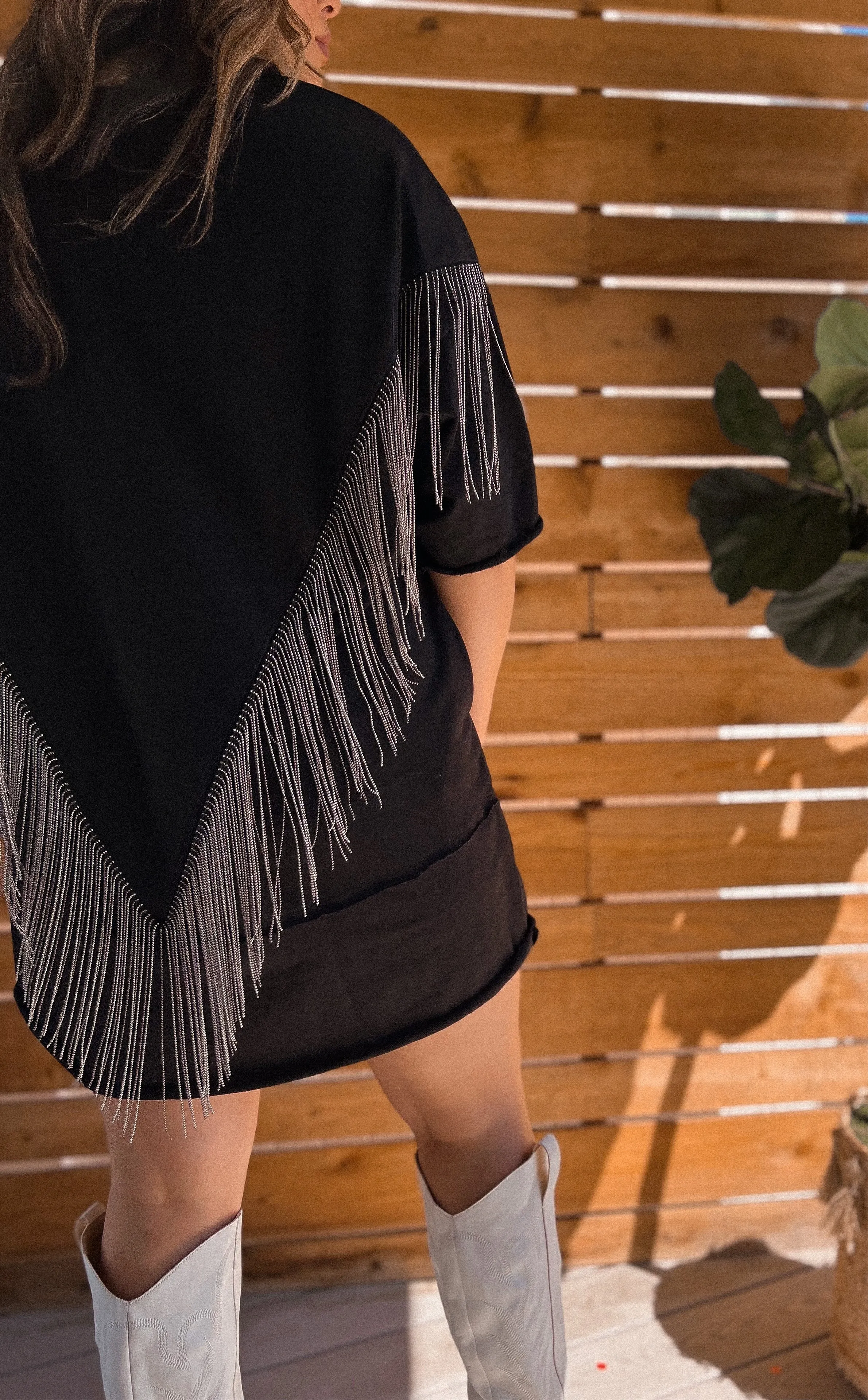 wasted on you fringe oversized t-shirt dress