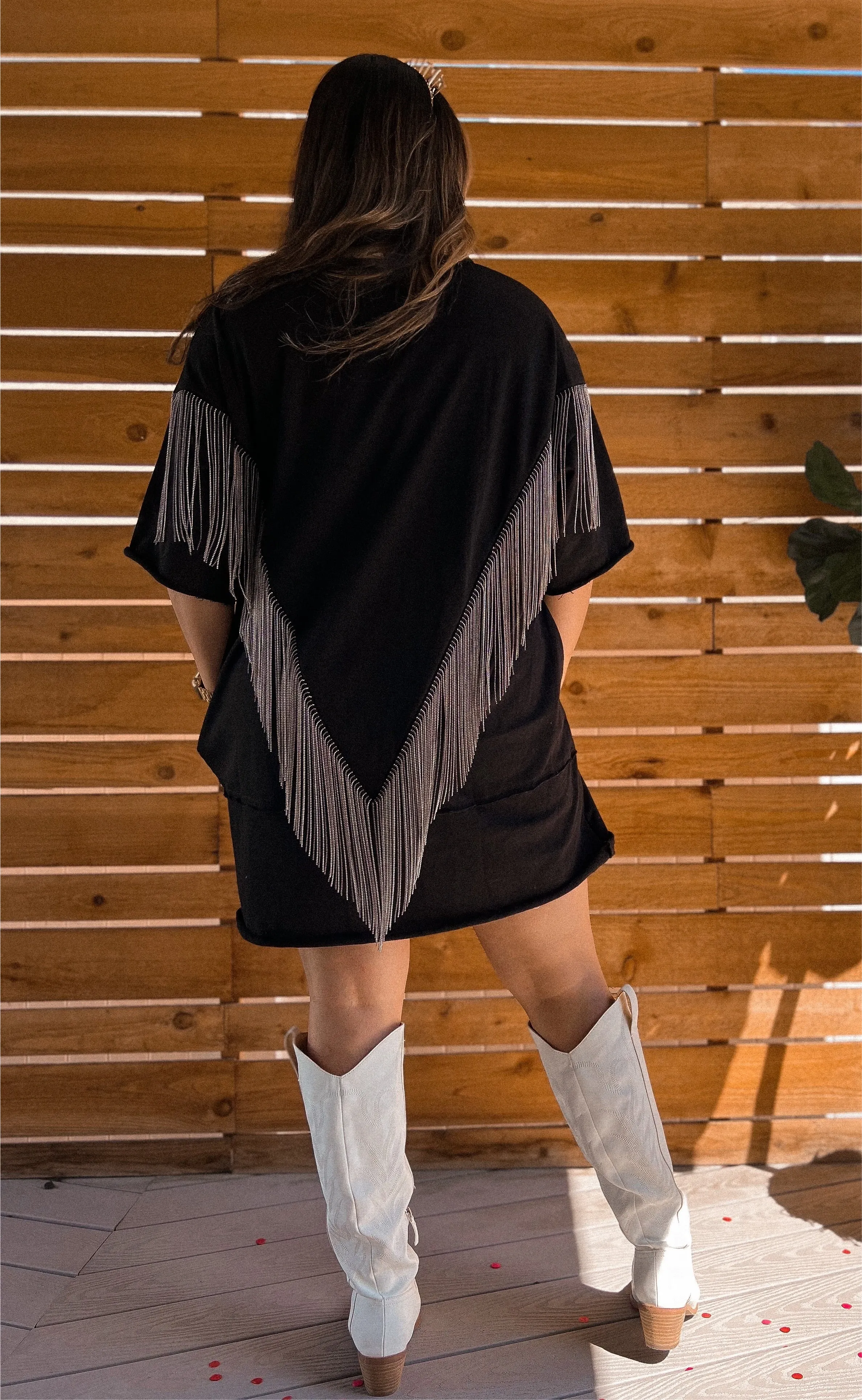 wasted on you fringe oversized t-shirt dress