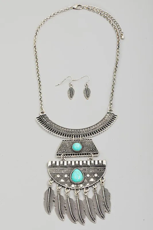 Western Leaf Fringe Necklace & Earring Set