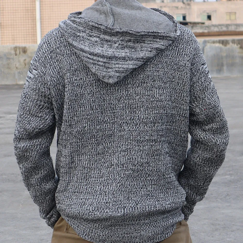 Wiaofellas  -  Mens Long-Sleeved Hooded Sweatshirt Street Trend Pullover Top Autumn And Winter Fashion Casual Loose Knitted Thick-Knit Hoodie