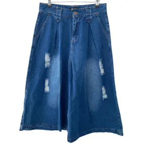 Wide Leg 3/4 Denim Culottes Blue SIZE XL