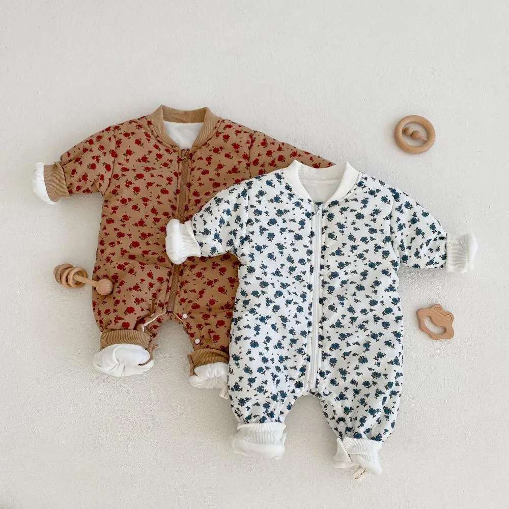 Winter Baby Quilted Warm Floral Romper Wholesale Baby Clothes