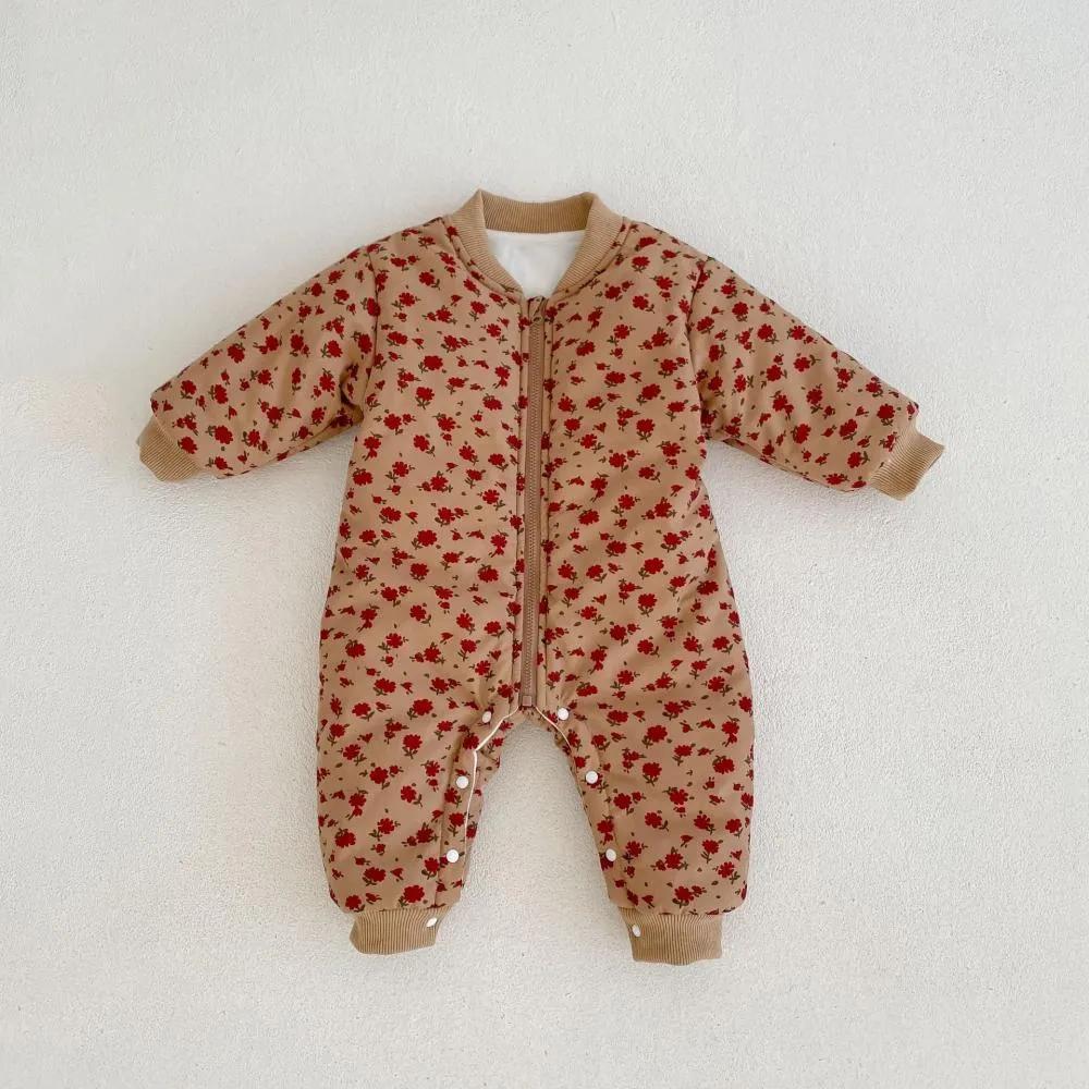 Winter Baby Quilted Warm Floral Romper Wholesale Baby Clothes