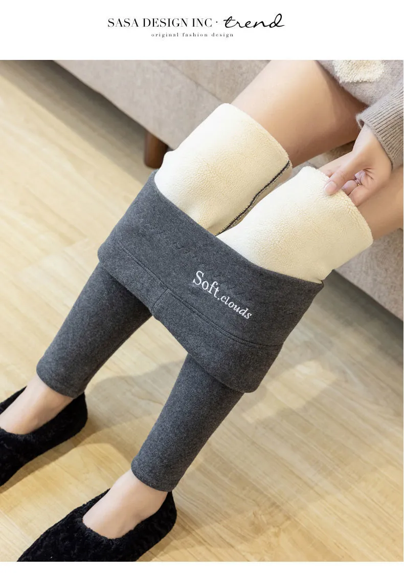 Wjczt Winter Women&#39;s thicken lambwool Leggings Velvet Lined Ankle-Length Pants Casual Seamless warm Leggings Fashion Hight Waist Pants