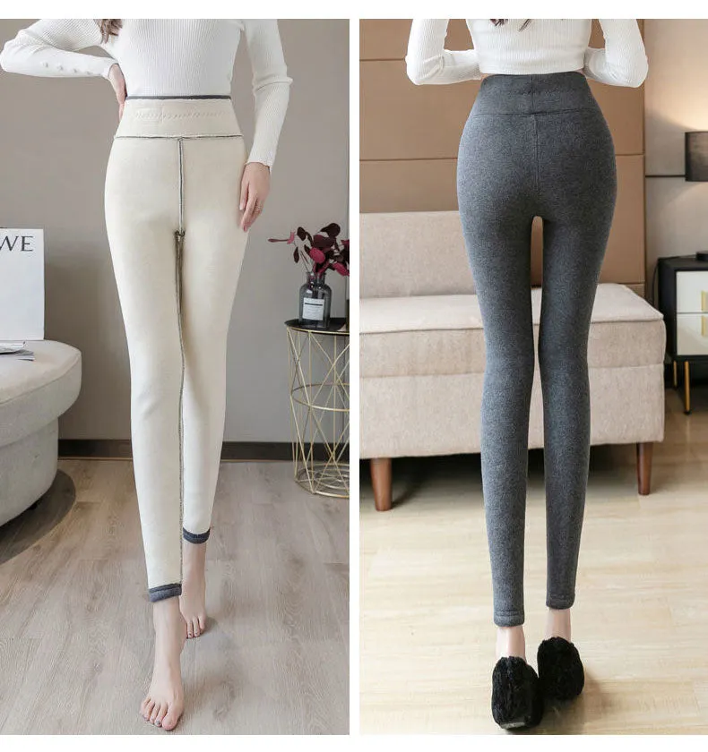 Wjczt Winter Women&#39;s thicken lambwool Leggings Velvet Lined Ankle-Length Pants Casual Seamless warm Leggings Fashion Hight Waist Pants