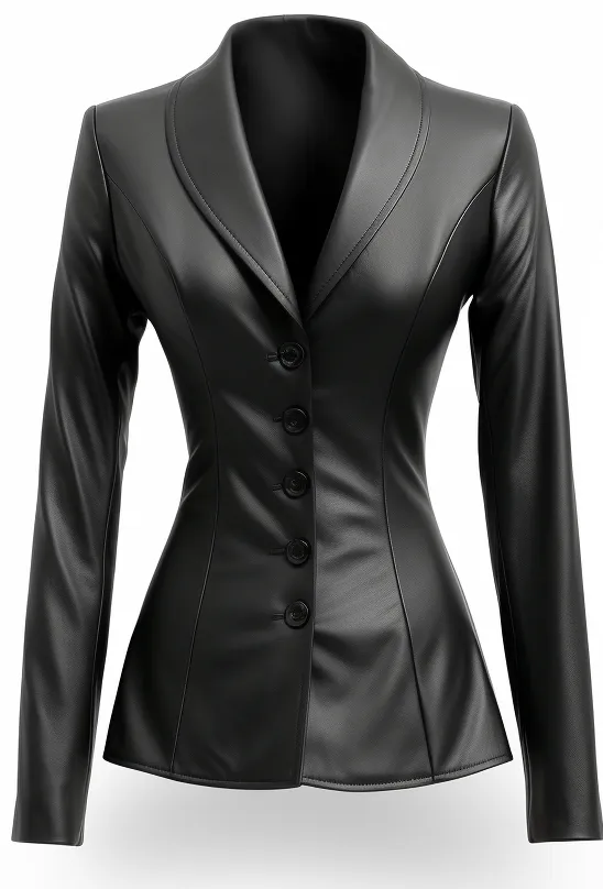 Women Black Leather Slim fit Coat