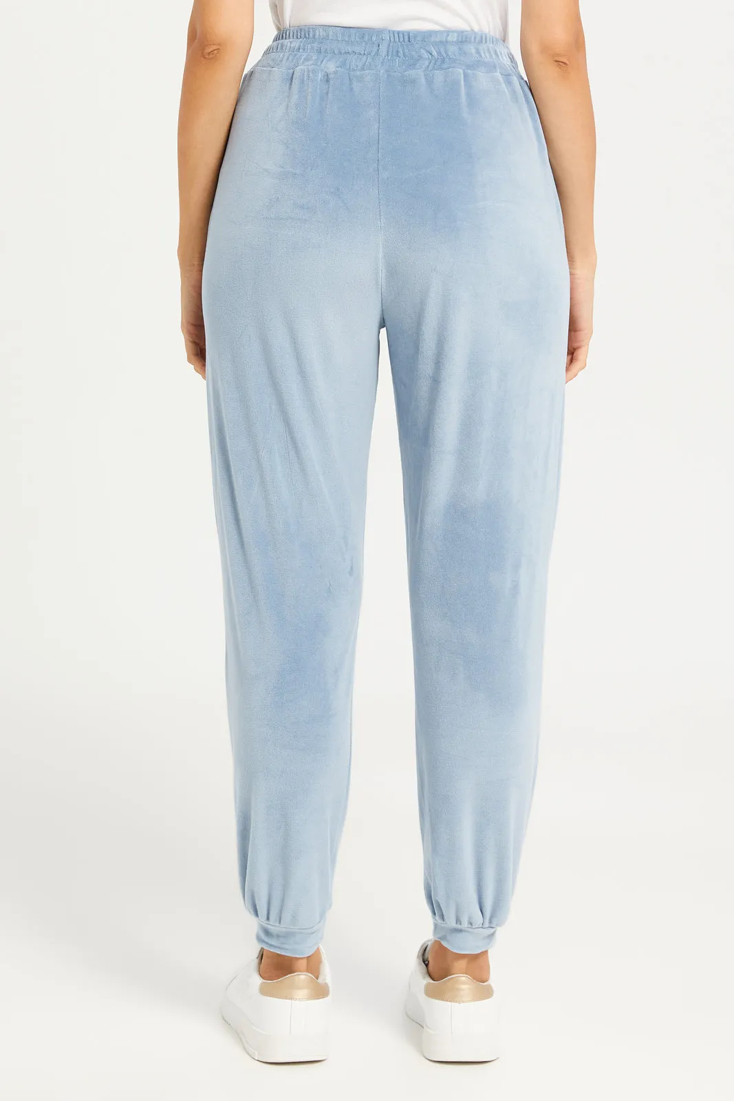 Women Blue Velvet Jogger Sweatpants