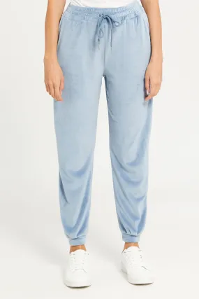 Women Blue Velvet Jogger Sweatpants