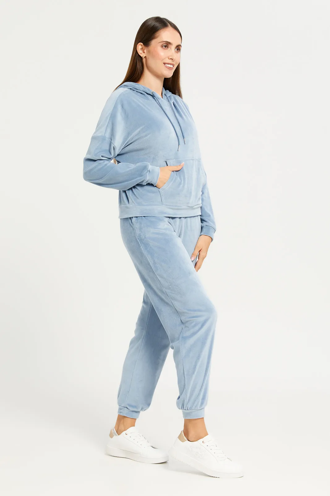 Women Blue Velvet Jogger Sweatpants