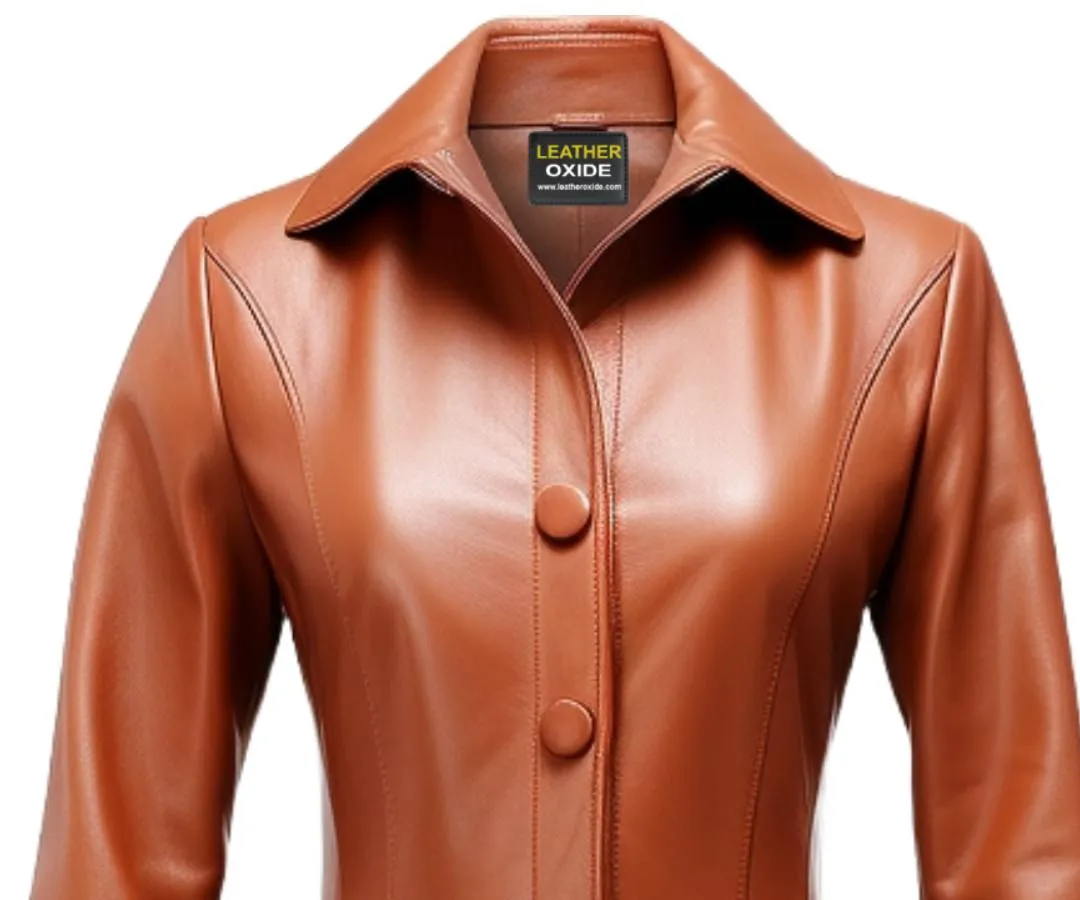 Women Brownish Tan Leather Coat - Women Brown Leather Coat