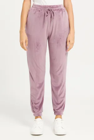 Women Mauve Velvet Jogger Sweatpants