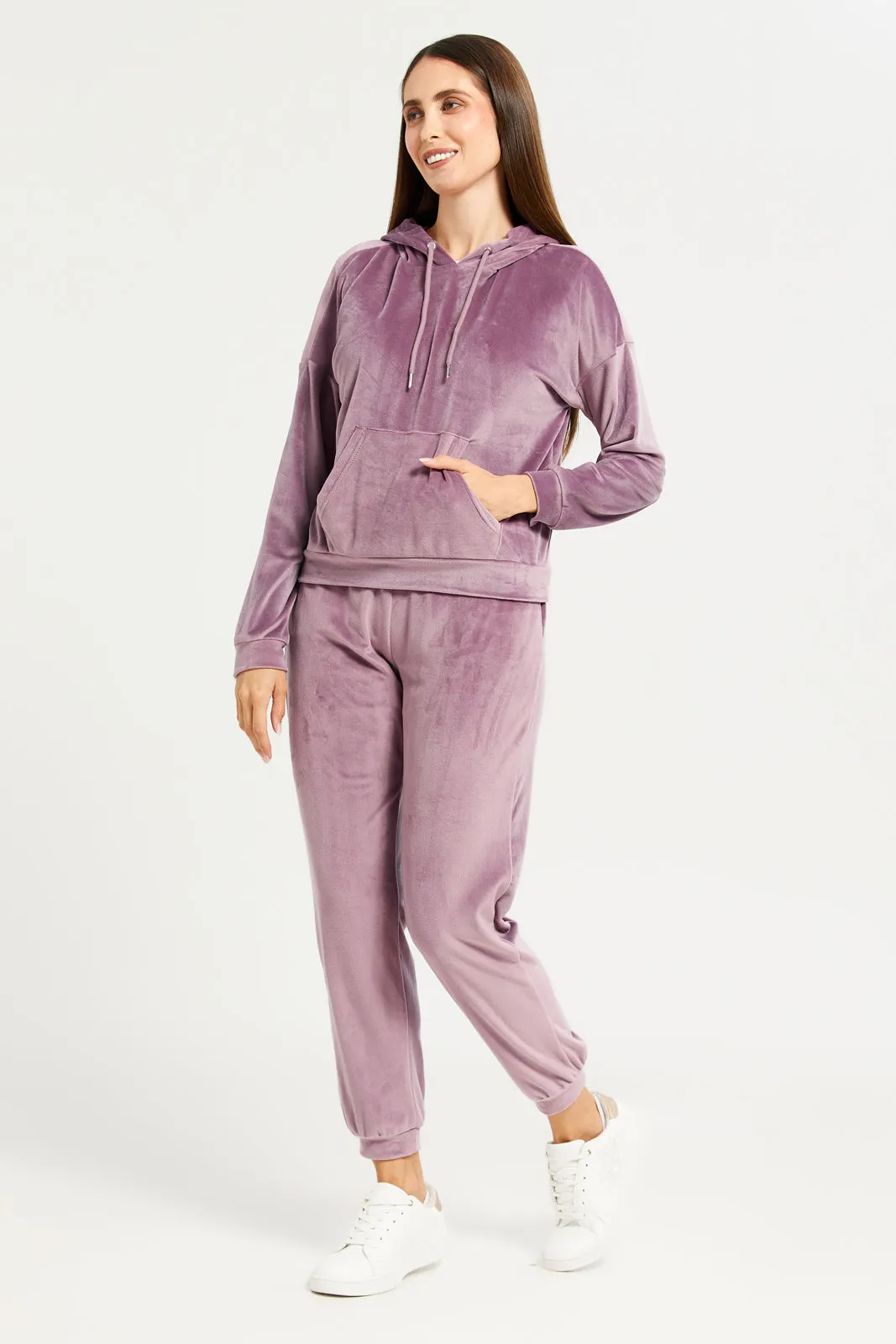 Women Mauve Velvet Jogger Sweatpants