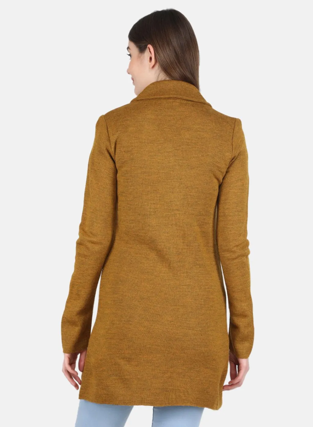 Women Mustard Self design Coat