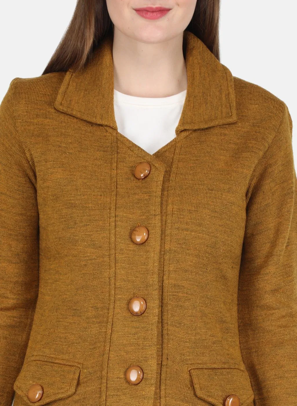 Women Mustard Self design Coat