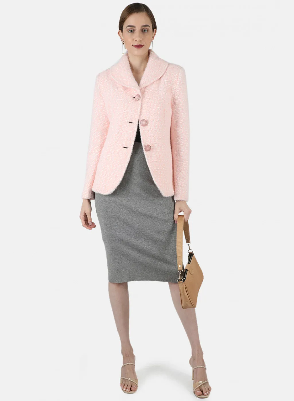 Women Pink Jaquard Coat