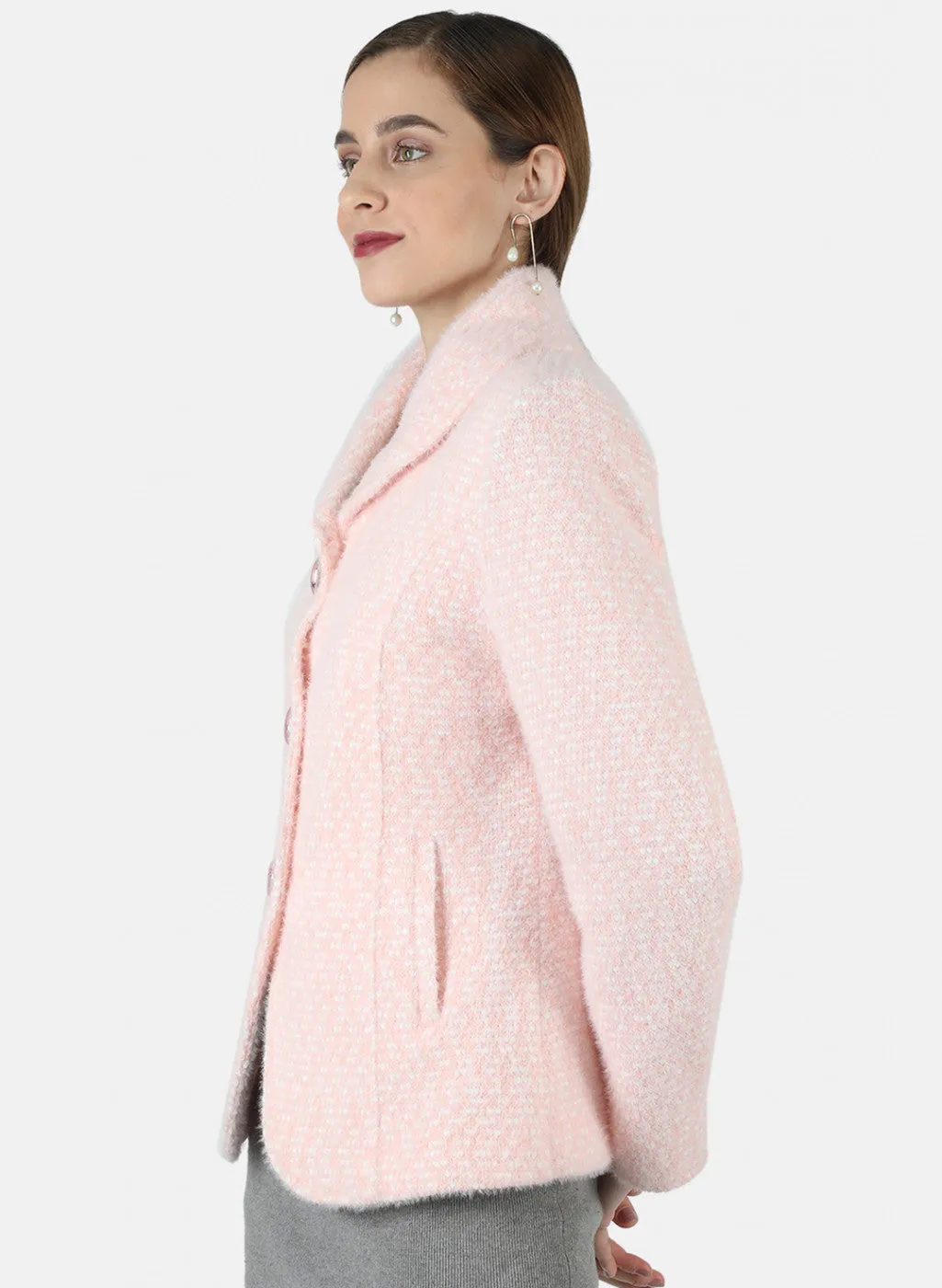 Women Pink Jaquard Coat