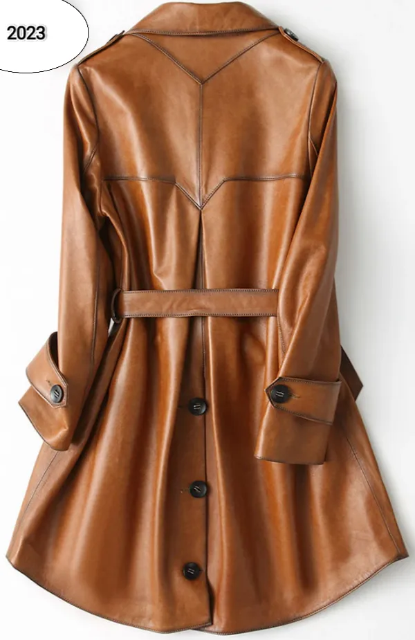 Women Stylish Italian Brown Leather Winter Coat