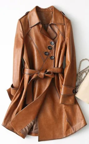 Women Stylish Italian Brown Leather Winter Coat