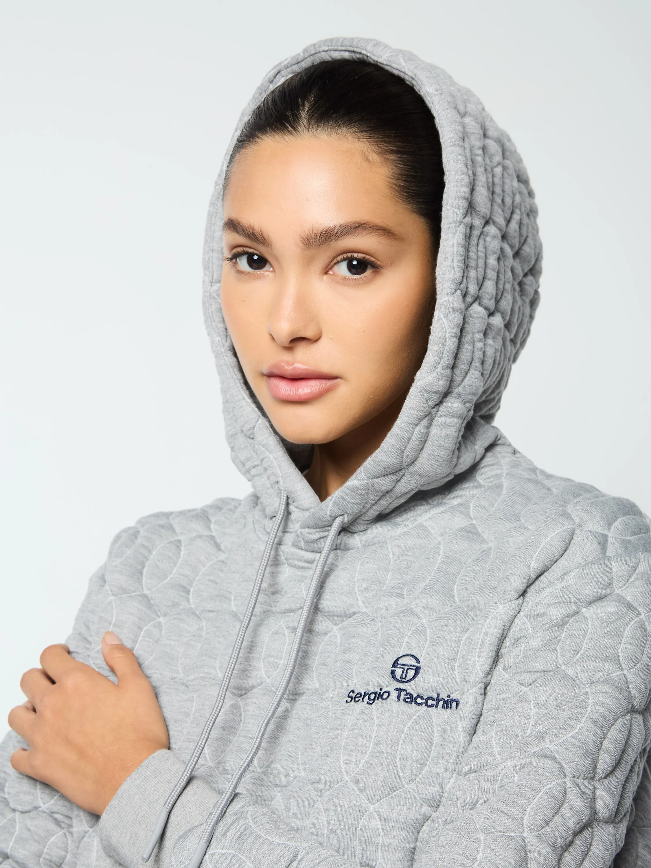 Women's Aversa Quilted Hoodie- Heather Grey