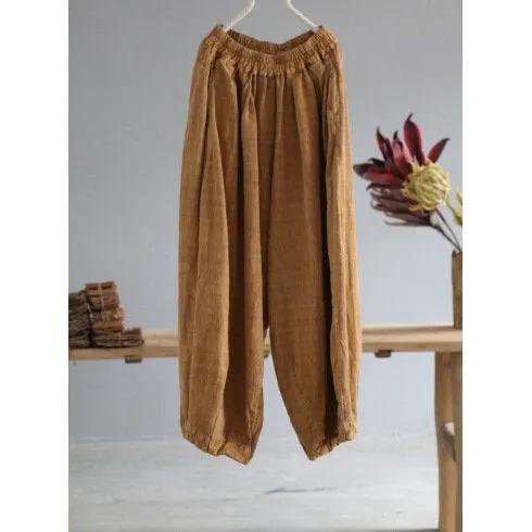 Womens Loose Fitting Minimalist Elegant Linen Pants With Pocket - Womans Casual Pants - Soft Loose Pants - Wide Leg Trousers - Elastic