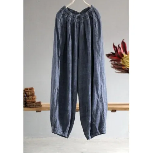 Womens Loose Fitting Minimalist Elegant Linen Pants With Pocket - Womans Casual Pants - Soft Loose Pants - Wide Leg Trousers - Elastic