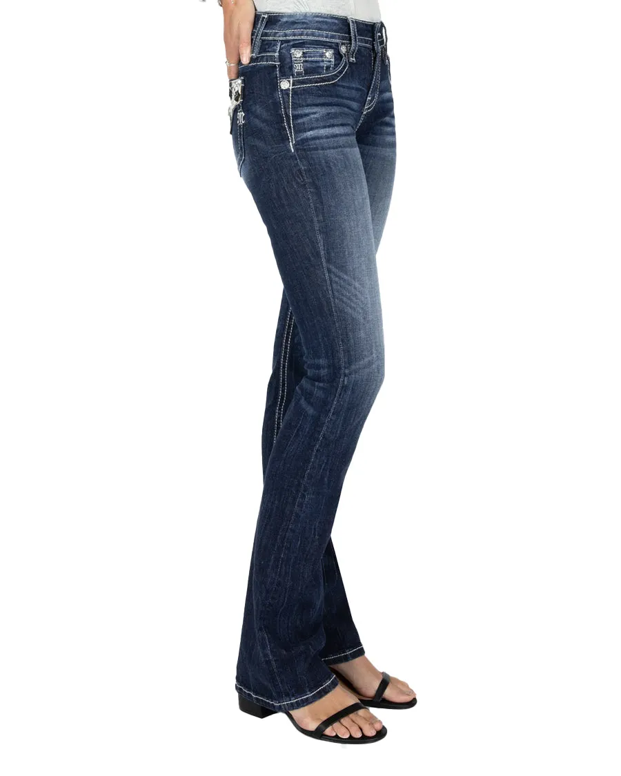 Women's Quilted Cow Print Bootcut Jeans