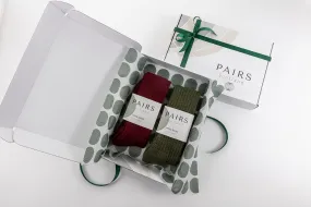 Wool Knee High Socks Gift Box - Burgundy and Green