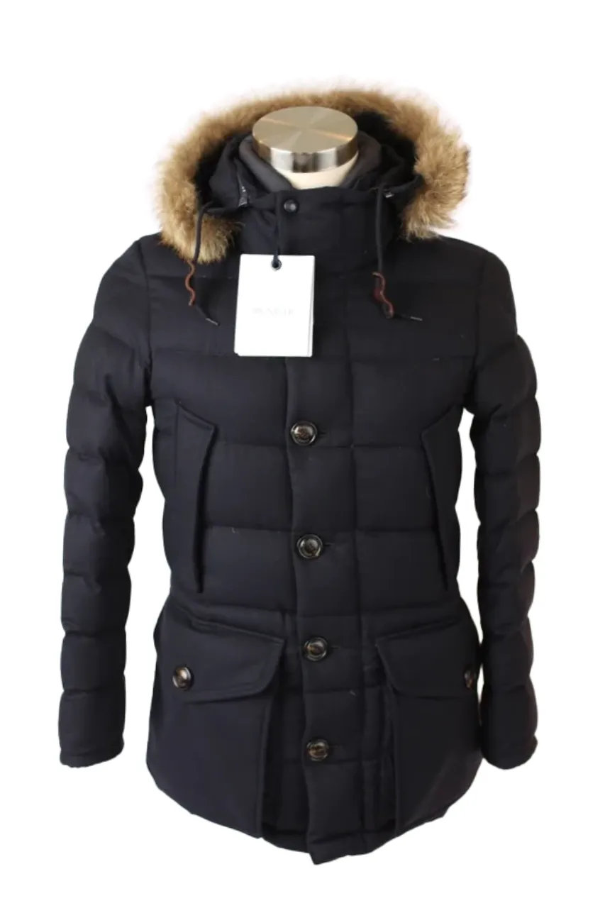 Wool Puffer Jacket W/ Fur Hood