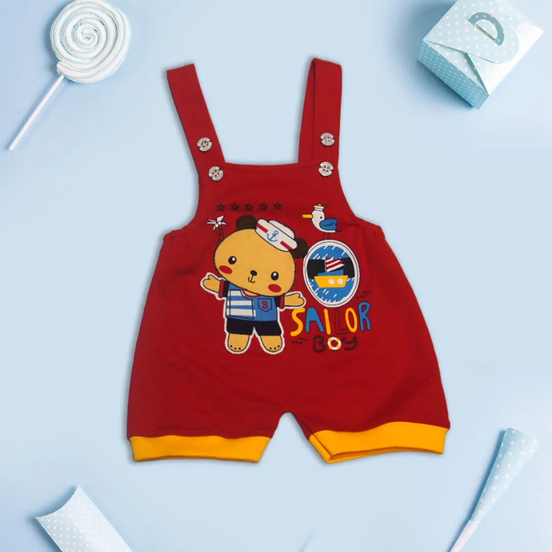 Yellow and Red Boys Half Sleeves Thigh Length Romper Set